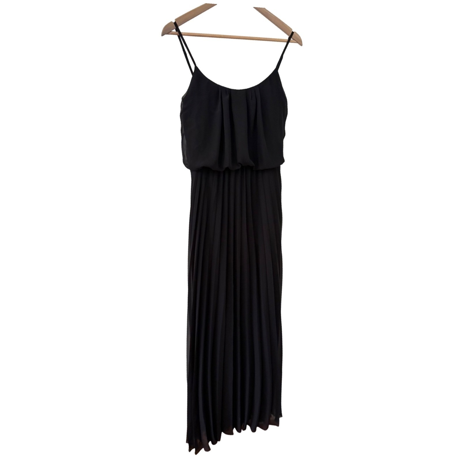 Bisou Bisou Michele Bohbot Maxi Dress 4 Black Pleated Chiffon Blouson Bodice